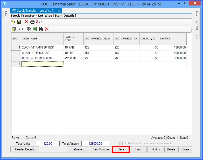 stock transfer lot wise item details